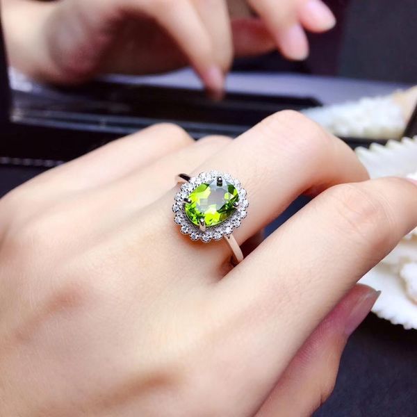 

bright yellow natural peridot gemstone ring and necklace with 925 silver, Black