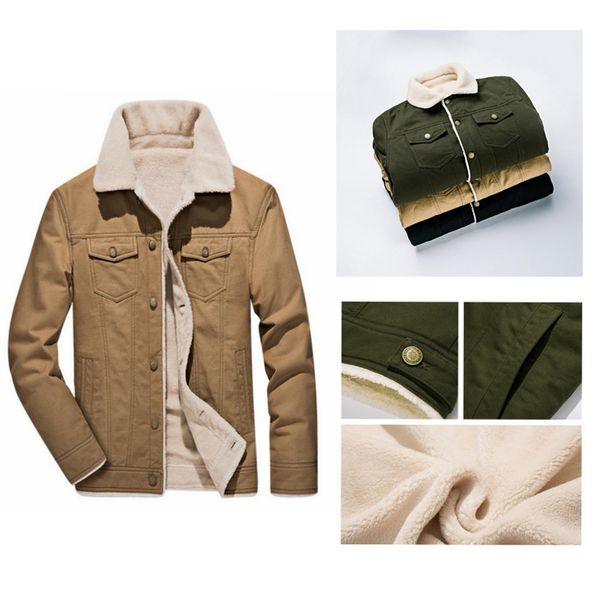

man jacket cotton coat plus thick velvet plus size large vintage retro american casual wear winter warm mantle men drop shipping, Black;brown