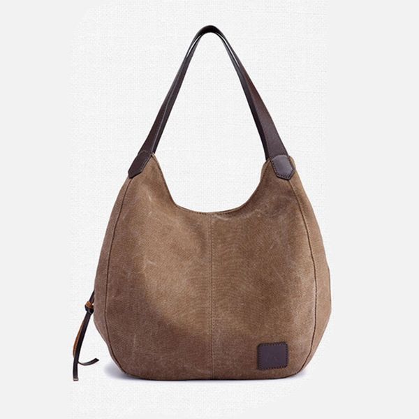 

women's canvas handbags female hobos single shoulder bags vintage solid multi-pocket ladies totes