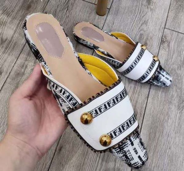 

slides slippers soft cowhide lazy women shoes luxury designer metal buckle beach slippers mules classic slippers size 35-40 with box fen6, Black