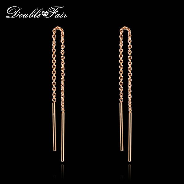 

double fair ol style long chain drop/dangle earrings white/rose gold color fashion jewelry strike bar ear cuff for women dfe236, Silver