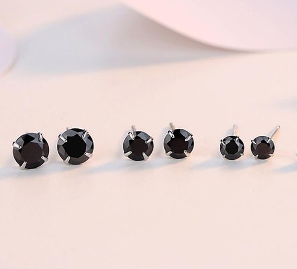 

simple fashion jewelry 925 sterling silver black sapphire cz diamond gemstones solitaire women wedding party men stud earring, Golden;silver