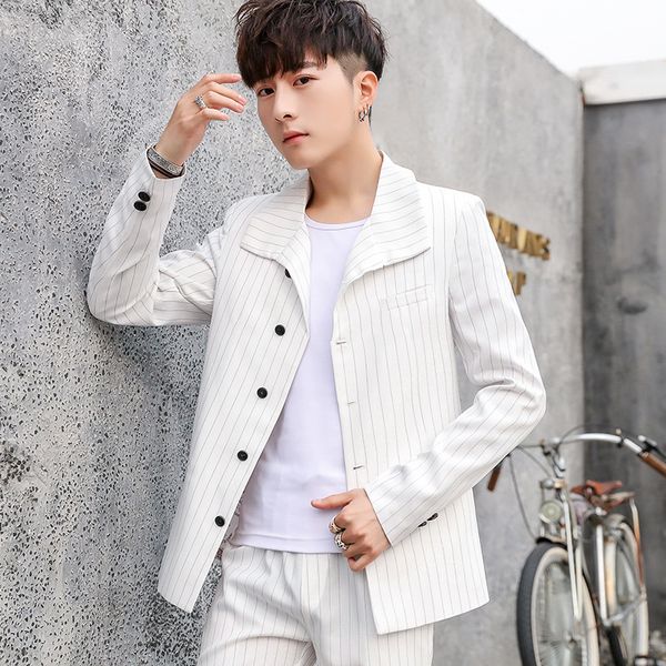 

2019 leisure suit suit male slim fit handsome trend teenagers student clothes pants one set, White;black