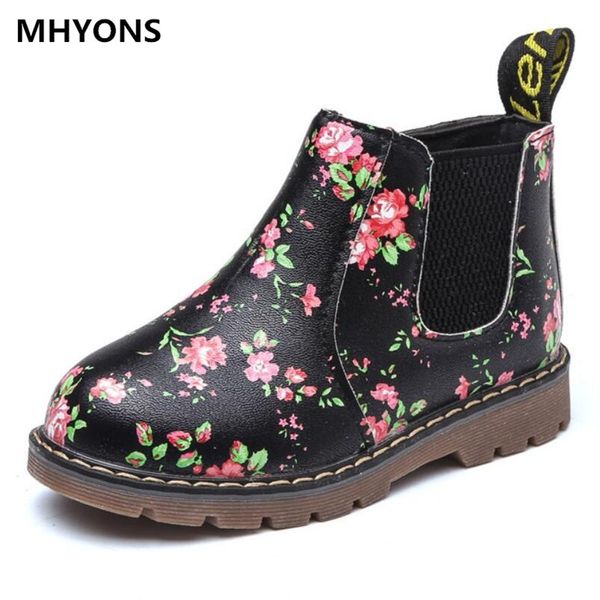 

mhyons принцесса девушки мартин сапоги цветы отпечатки мартин обувь для детей малыш девочка зимние теплые хлопковые ботинки водонепроницаемы, Black;grey