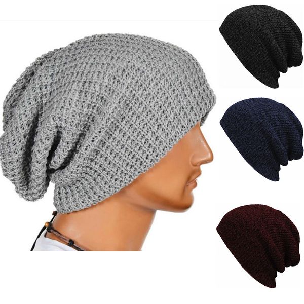 

klv men knitted skullcap casual short thread hip hop hat beanie wool knitted beanie skull cap winter warm elastic hats, Blue;gray