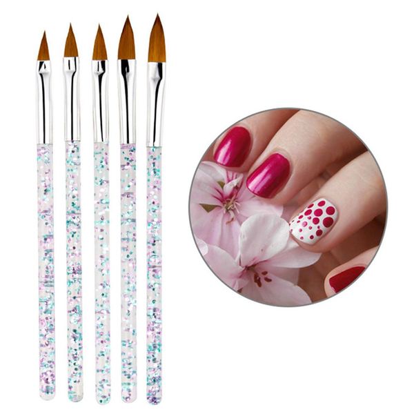 

5pcs/set 11/13/15/17/19mm nail art crystal brush uv gel builder painting dotting pen carving tips manicure salon tools, Silver