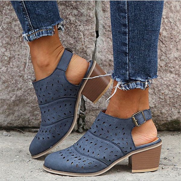 

new women's sandals baotou shallow mouth wild sandals korean retro round head square with casual wild breathable work shoes d342, Black