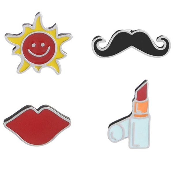 

fashion lovely ornaments originality lipstick red lips mustache the sun brooch cute cartoon brooch pins colthing accessories, Gray