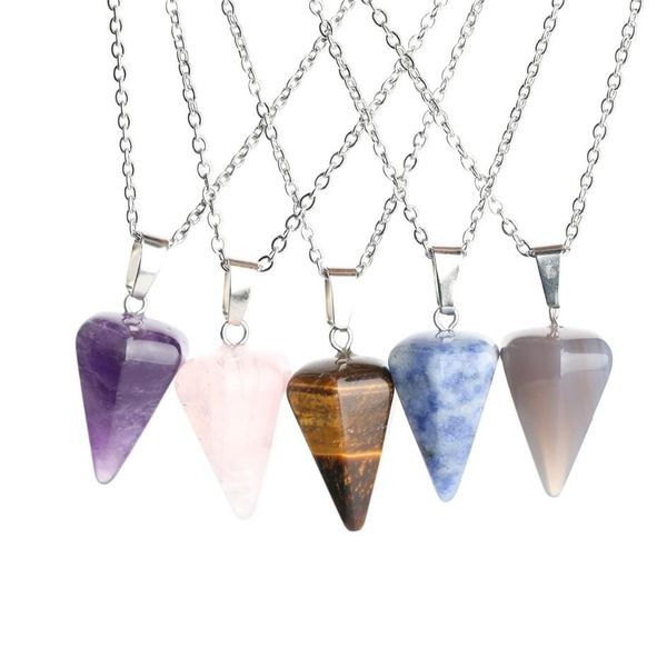 Awl hexagonal apontou Reiki Stones Natural Pingente Turquesa Pink Quartz Pillar Encantos Colar Para As Mulheres Homens Acessórios Presentes