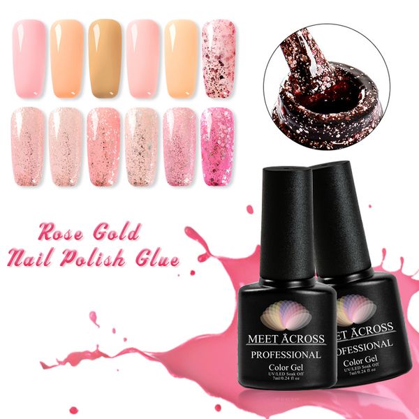 

meet across uv gel nail polish rose gold glitter sequins soak off uv gel varnish pure color nail polish diy art laquer, Red;pink