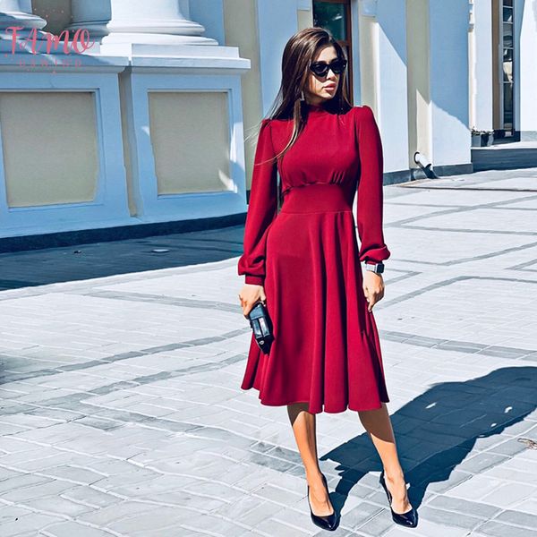 

women vintage a line party dress ladies lantern sleeve o neck elegant fashion 2020 new winter autumn dress vestidos, Black;gray