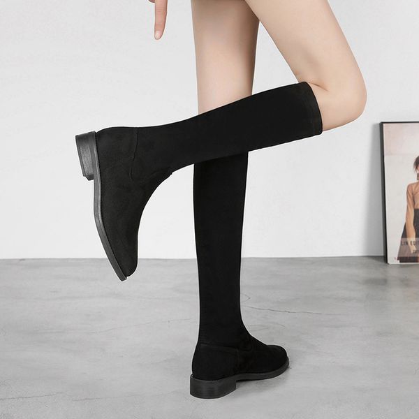 

fashion female winter thigh high boots suede leather solid women knee-high boots, Black