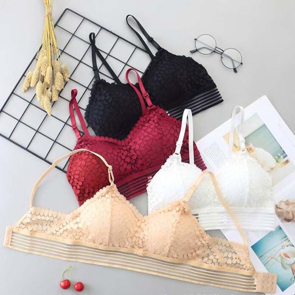 

women beautiful ladies bra lace adjustable band wire fashion seamless with pushap padded lingerie bralette gather bra, Black;white