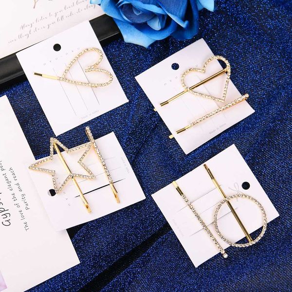 

crystal hairpin hair clip jewelry women unique star love heart geometric barrettes wedding party bling hairclips girls gift, Golden;white