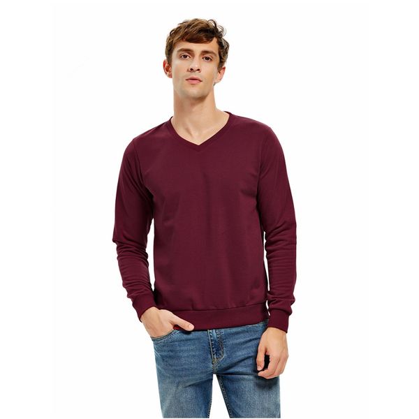 

zan.style autumn new men sweatshirts solid color basic casual shirts simple v neck ribbed sleeves cotton blouses, Black