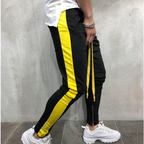 

autumn contrast color mens cotton sweatpants gyms fitness workout solid trousers male casual fashion pencil pants joggers sports, Black