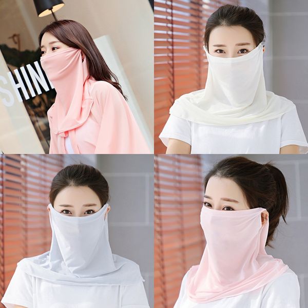 

cafzw women scarf face 38 mask styles silk masks handkerchief outdoor windproof half face dust-proof sunshade chiffon scarf designer scarf 2, Black