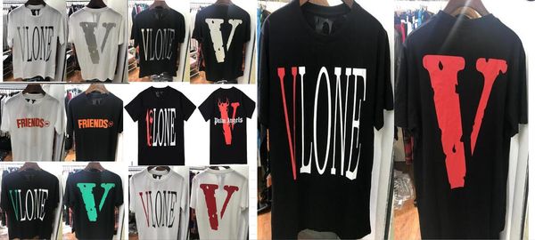 

New tyle cla ic vlone t hirt men women reflective printing big v pop up papking fragment tee black white for ummer