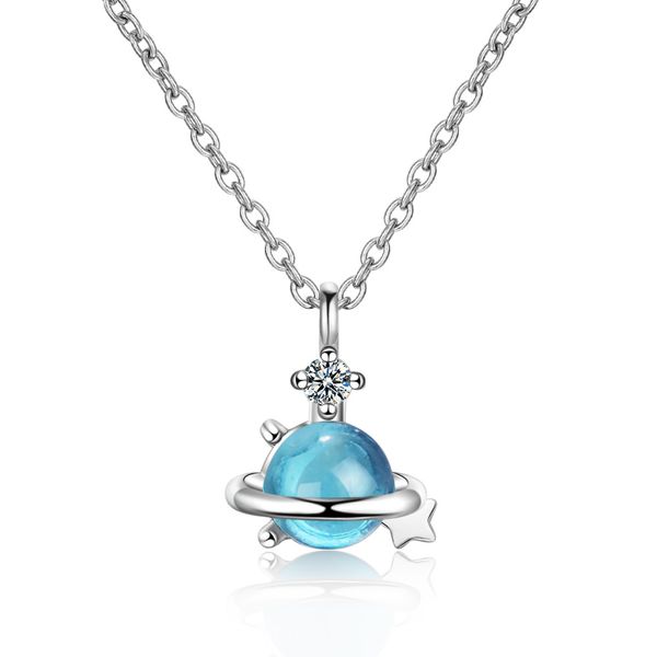 

blue planet pendant necklace niche design network red-style short paragraph clavicle chain korean-style womens, Silver