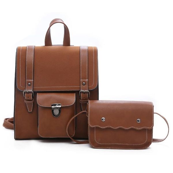 

simple college wind two-piece women's backpack fashion retro large capacity school backpack with shoulder bag
