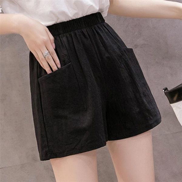 

women's shorts harajuku high waist linen loose casual thin wide leg linen shorts summer pockets korean style sweet ladies, White;black