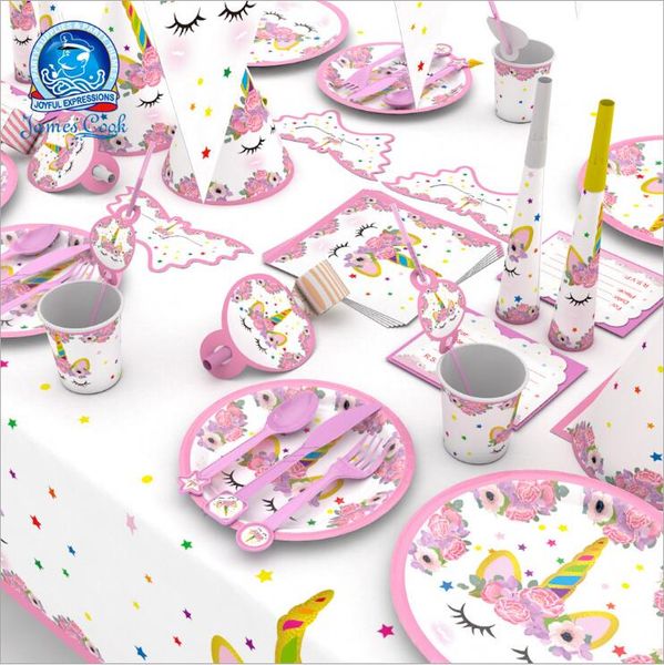 

90pcs/set unicorn party kits birthday unicorn headband paper cups/plates/napkin birthday decorations kids baby shower party supplies