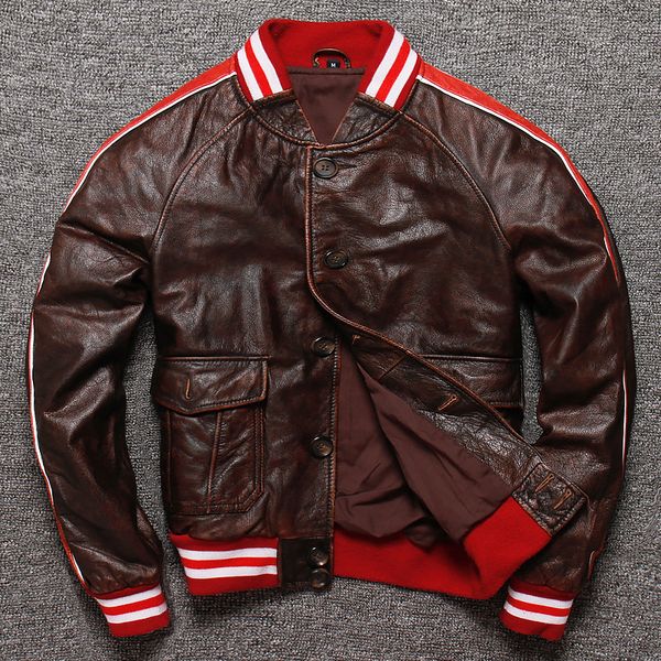 

2019 men's personality genuine leather jacket brand casual vintage baseball clothes jacket thick cowhide coat dhl ing, Black