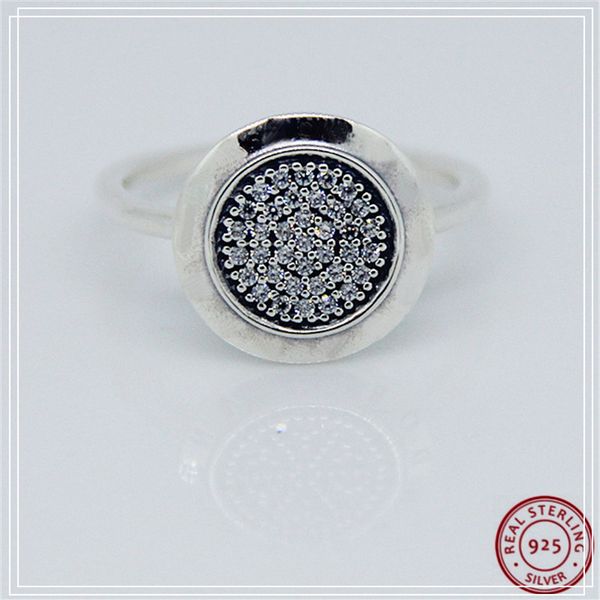 

classic signature statement rings for women 925 sterling silver jewelry feature central glittering disc pave-set clear cz flr021, Golden;silver