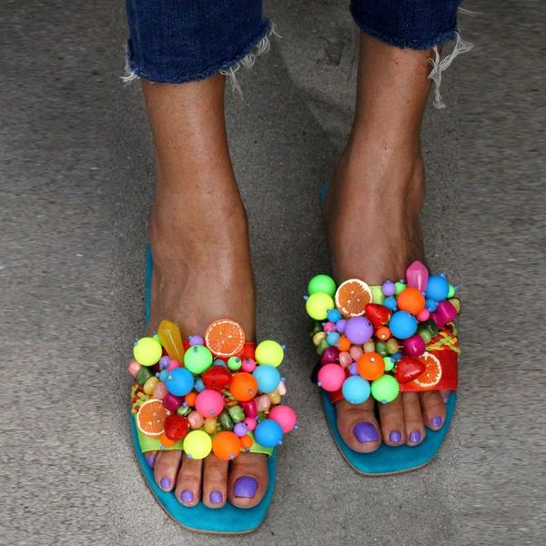 

women slipper pineapple fruit flat toe bohemian casual shoes beach sandals ladies shoes platform sandalias de mujer verano 2020, Black