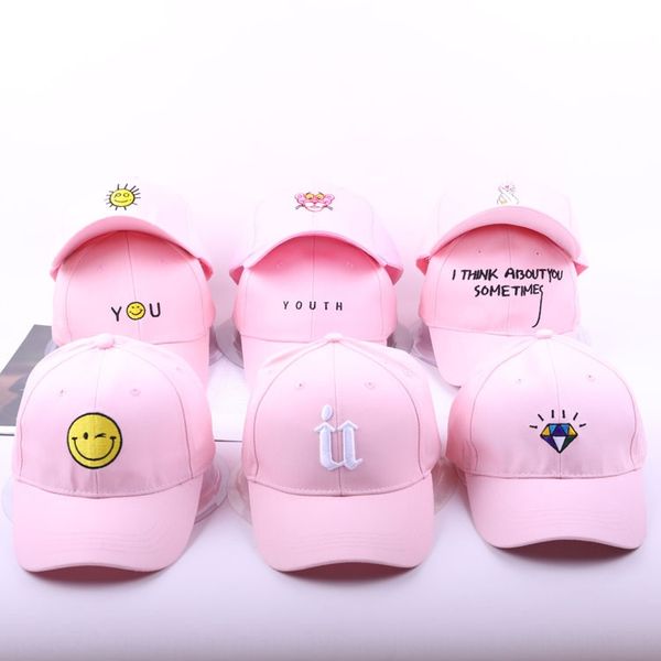 

summer women men hoodie baseball cotton baseball cap yang mi letter smiling face embroidery visor cap, Blue;gray