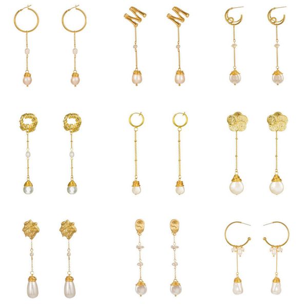 

pearl geometric necklace for women gold color letter m flower retro fashion temperament long chain dangle earrings jewelry gift, Silver