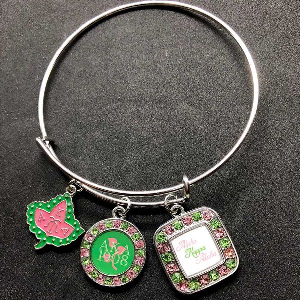 

exquisite college society aka sorority symbol pendant metal bracelet adjustable retractable wire bangle, Black