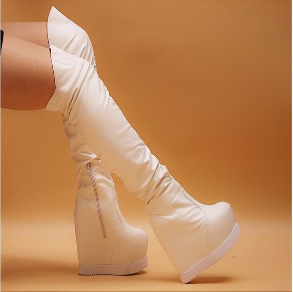 

new over the knee boots stovepipe waterproof platform small size 16cm boots, Black