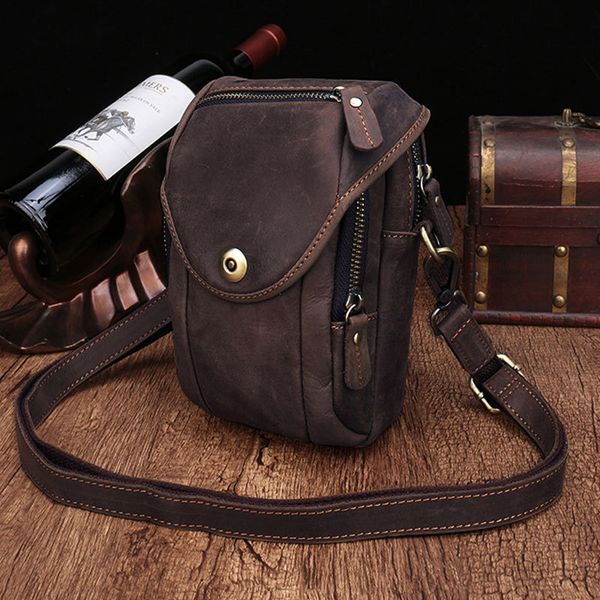 

genuine leather waist pack men women vintage mini sling bag crossbody bag belt phone pouch waist of man small travel bags