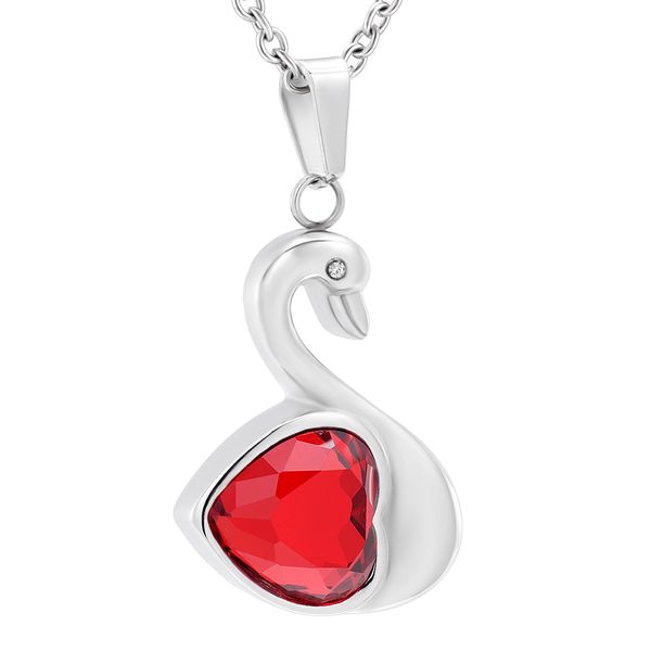 

zzl117 red cz stone inlay swan shape pendant women accessories jewelry memorial urn locket cremation necklace for animal ashes, Silver