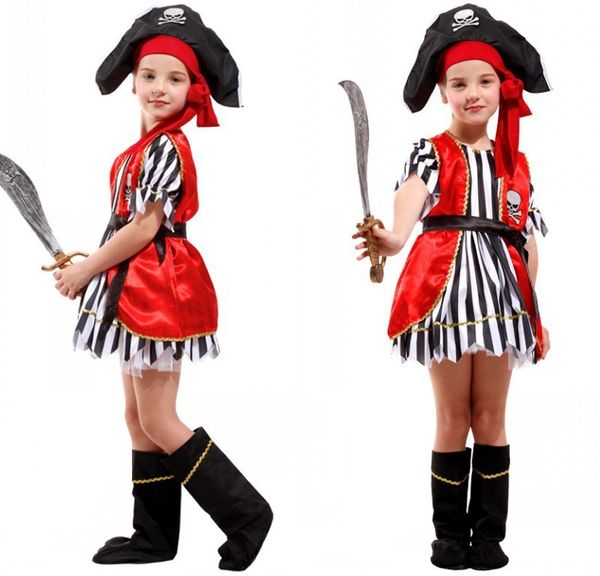 

kids pirate clothing girls boy girl cosplay pirates in the caribbean captain jack sparrow halloween costume for kids dress, Black;red