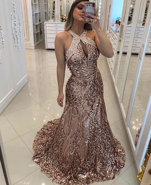 

2019 sequined red carpet mermaid prom dress jewel neck modest pageant evening gowns party wear, Black;red