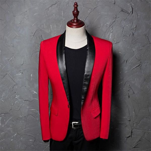 

xiu luo 5xlmen's red shawl collar single button suits jacket wedding party business casual blazer coat 2019 new fashion, White;black