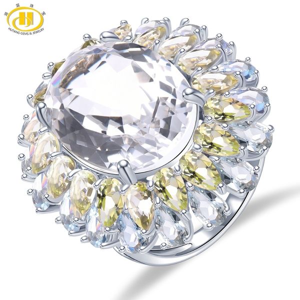 

hutang wedding rings natural gemstone 16ct z solid 925 sterling silver lemon quartz ring fine jewelry for women gift new cj191210, Slivery;golden