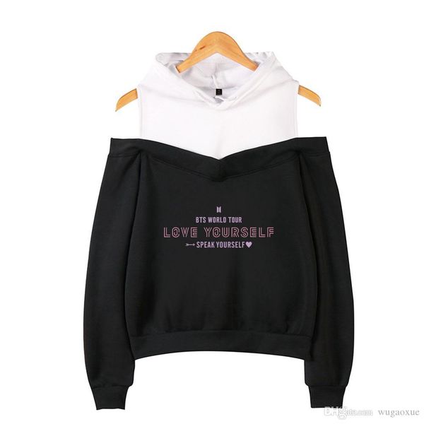

kpop bts bangtan boys world tour love yourself speak yourself hoodie off shoulder strapless sweatshirt jumper pullover, Black