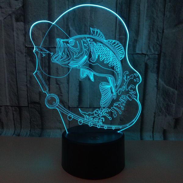 

2018 foreign trade new pattern fishing carp 3d lamp colorful remote control touch 3d led lamp originality gift small desk lamp