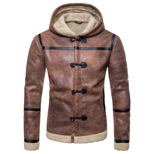 

autumn and winter 2018 fashion pu leather garments brown jacket thickening men coat mens brown leather jacket, Black