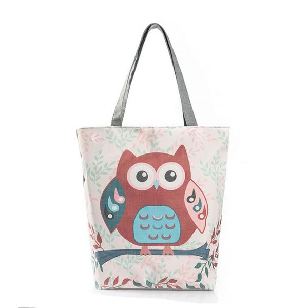 

2019 new owl cartoon prints portable shopping bag large capacity reusable shopping bags lady beach pouch tote casual handbag