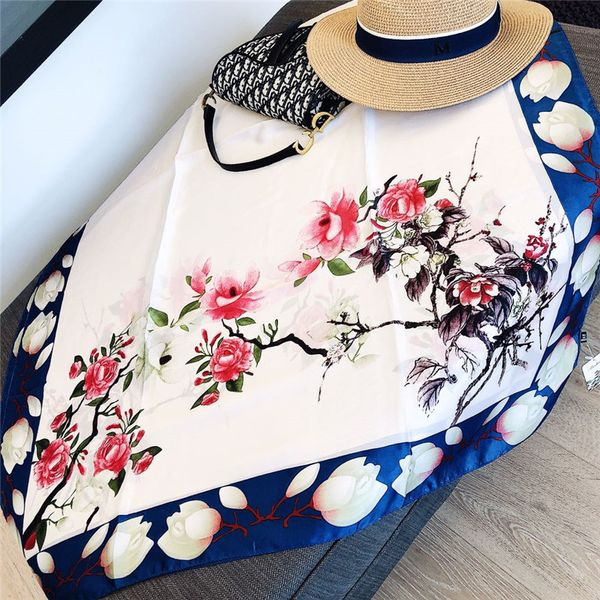 

the new spring and summer beach towels ms. sun resort simulation silk towel big flower print shawl long section, Blue;gray