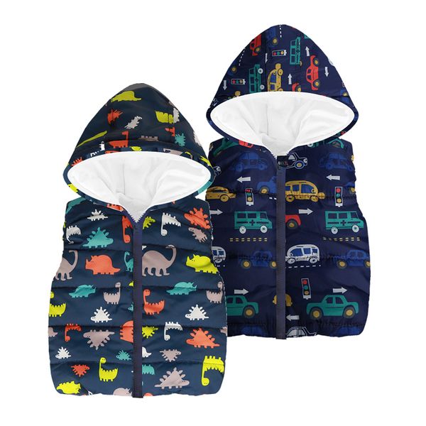 

botezai children outerwear baby boys vest 2018 autumn children clothing waistcoat dinosaur sleeveless kids hooded cotton vests, White