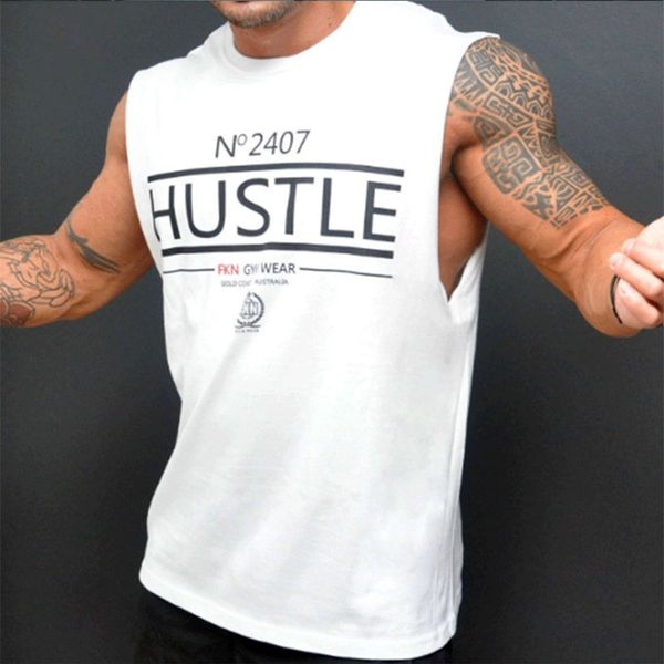 

2017 summer new men gyms fitness bodybuilding tank vest clothing sleeveless shirts male fashion brand undershirt sling shirt, White;black