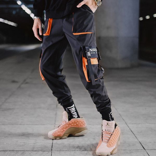 

2020 new men hip hop black cargo pants joggers sweatpants men ribbons casual streetwear harem pants women fashions trousers