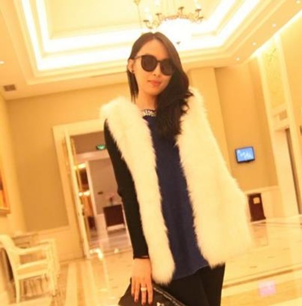 

vetement 2019 winter women's faux fur coat artificial fur vest furry vests femme jackets plus size furry fake gilet q997, Black