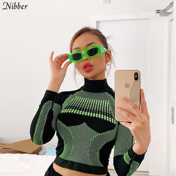 Nibber venda quente mulheres t-shirt básica tops outono inverno desgaste ativo slim manga longa t-shirt popular verde azul esportes selvagens top