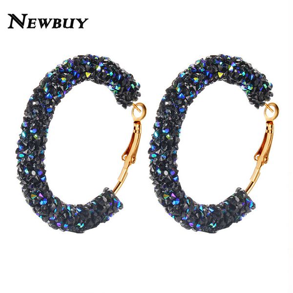 

newbuy 2020 classic design fashion charm austrian crystal hoop earrings geometric round shiny rhinestone female earring jewelry, Golden;silver